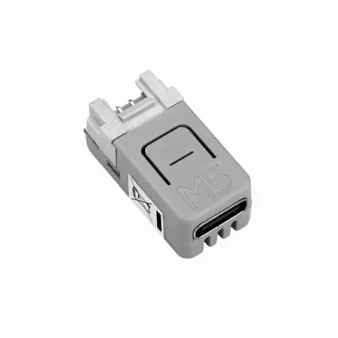 M5NanoH2 utviklingskort i sidevinkel med USB-C-kontakt og klemmefeste