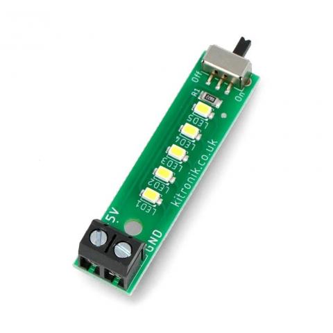 LED-stripe med 5 hvite LED-er, 5V, skrueterminal, innebygd bryter – visning 1