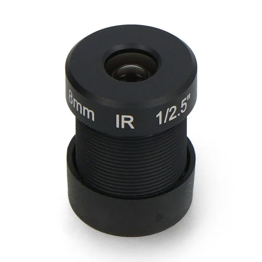Kameraobjektiv med M12-fatning, 8 mm brennvidde og IR-filter