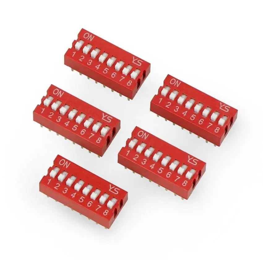 DIP-bryter 8-polet rød - 2,54 mm raster - 5 stk – visning 1