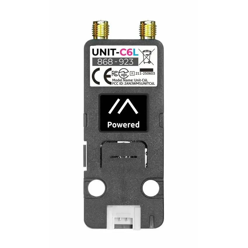 M5Stack Unit C6L LoRa-modul sett forfra med doble antennekontakter