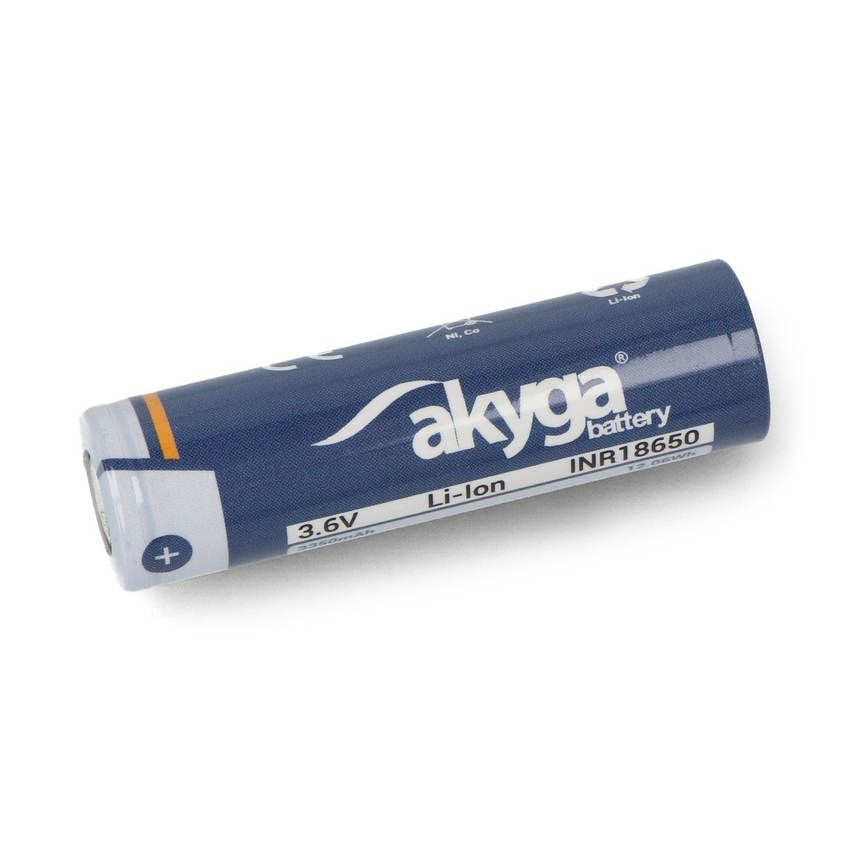 Akyga 18650 litiumionbatteri med synlig positiv pol og etikett