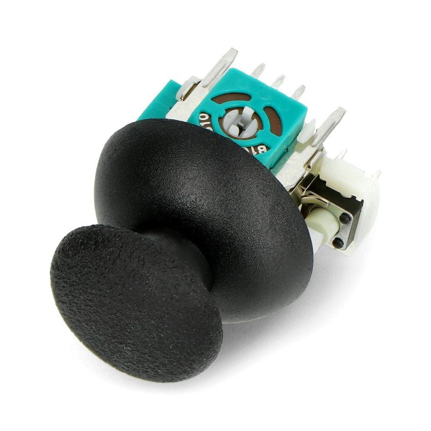 Analog joystick med trykknapp, to akser og synlige tilkoblingspinner