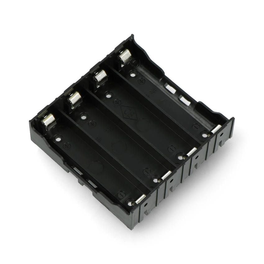 Batteriholder for fire 18650-celler uten ledninger, vist tom med innvendige batterikontakter