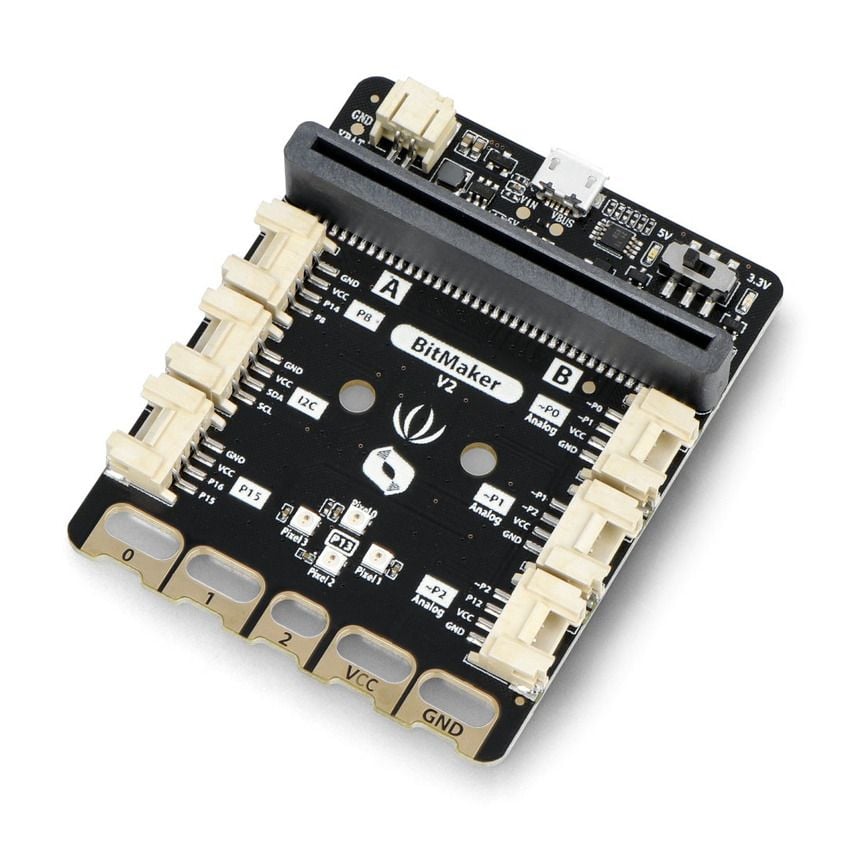 Seeedstudio BitMaker V2-utvidelseskort for BBC micro:bit i skrå vinkel
