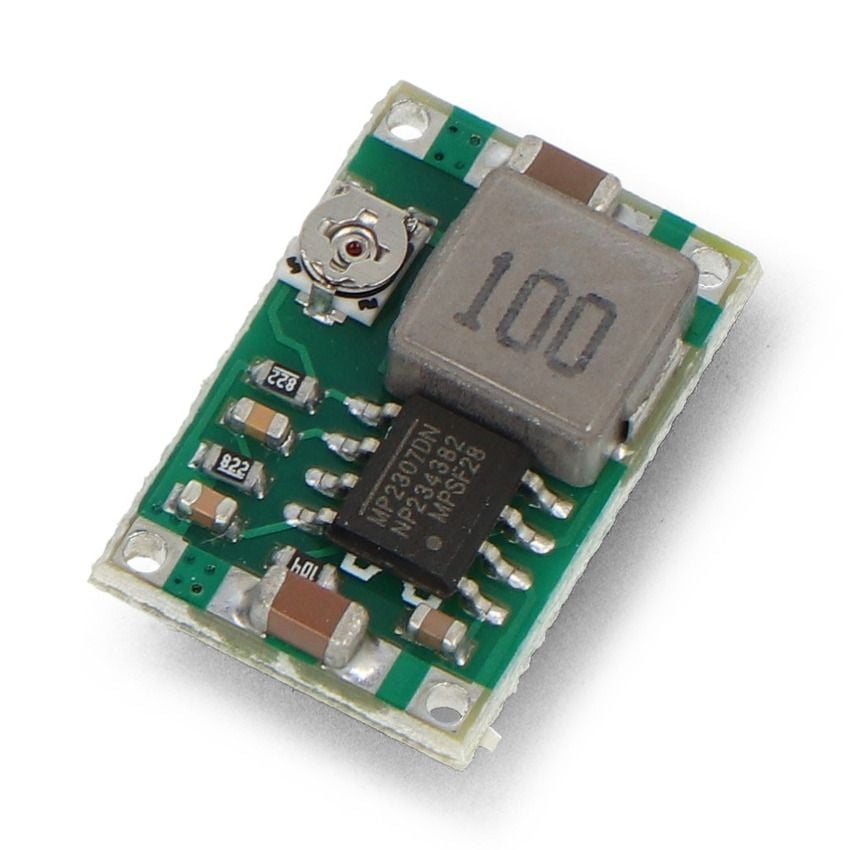 DC/DC step-down-omformer med justerbar spole og trimmerpotensiometer