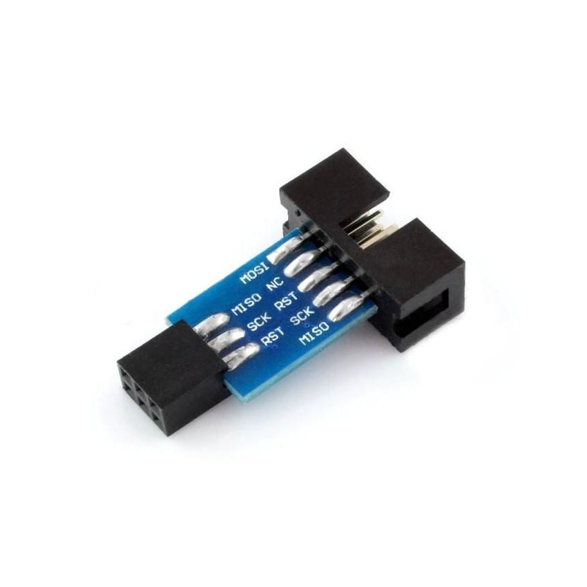 Passiv ISP-adapter med blått kretskort og 6- og 10-pinners kontakter