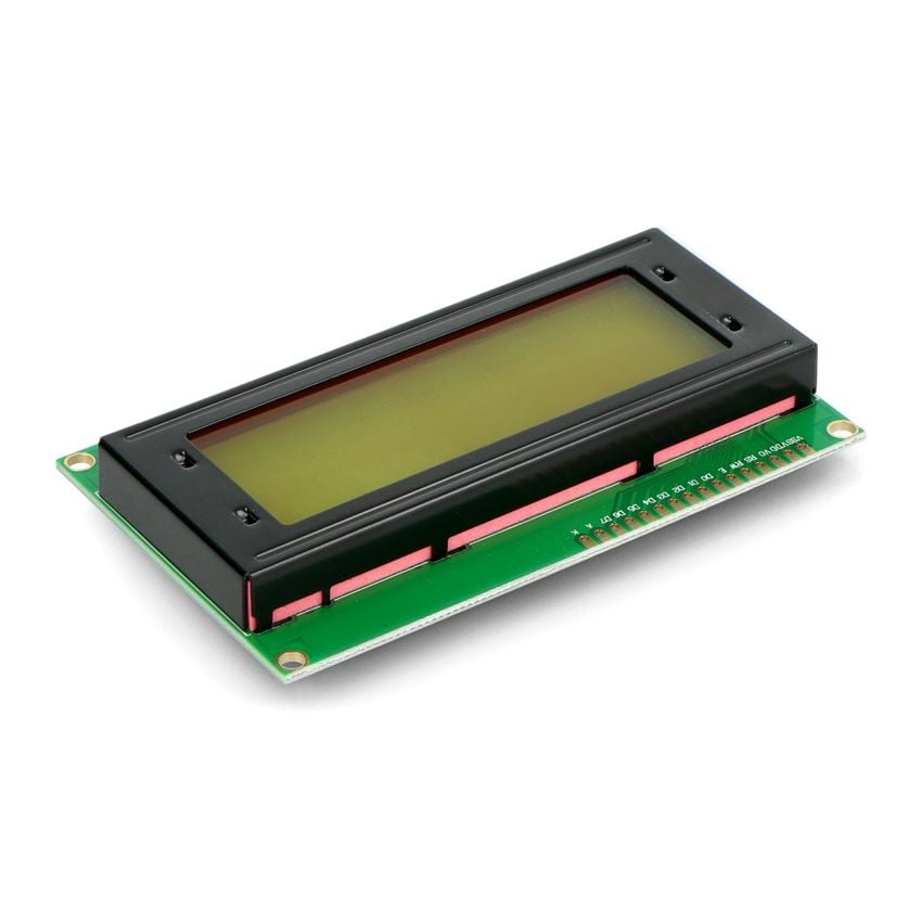 Alfanumerisk LCD-skjerm 4x20 med grønn bakbelysning sett i skrå vinkel