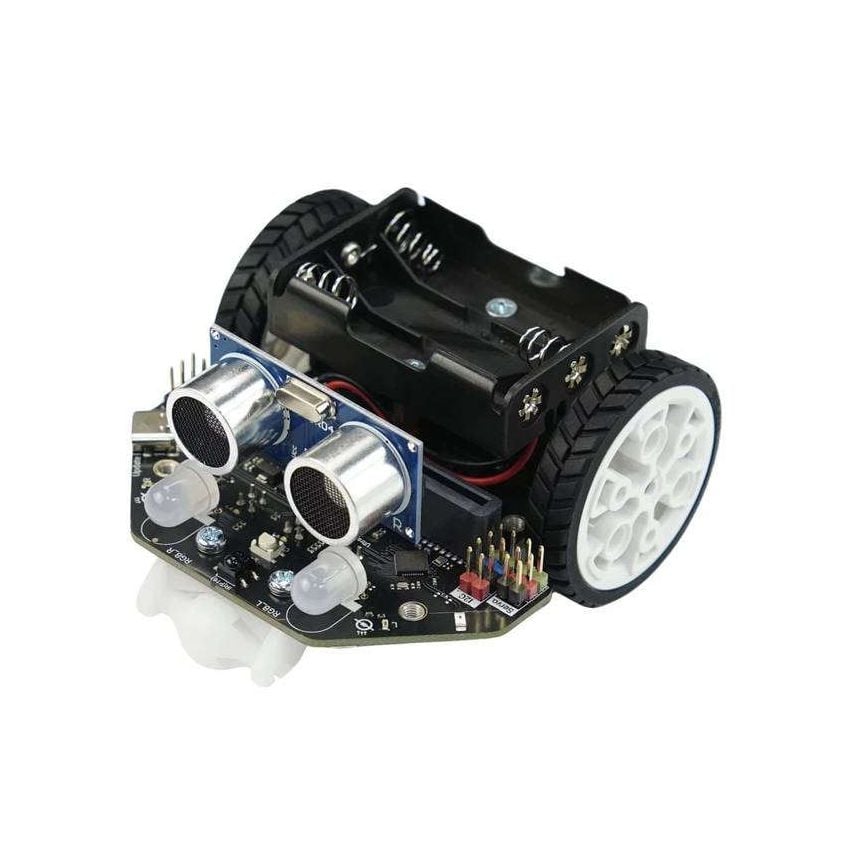 Maqueen Lite V5-robot med hjul, ultralydssensorer og frontmontert styrekrets