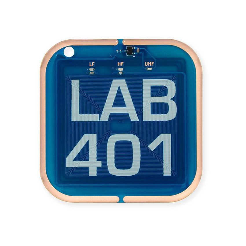 Passiv RFID-feltdetektor LAB 401 med synlige LF-, HF- og UHF-markeringer