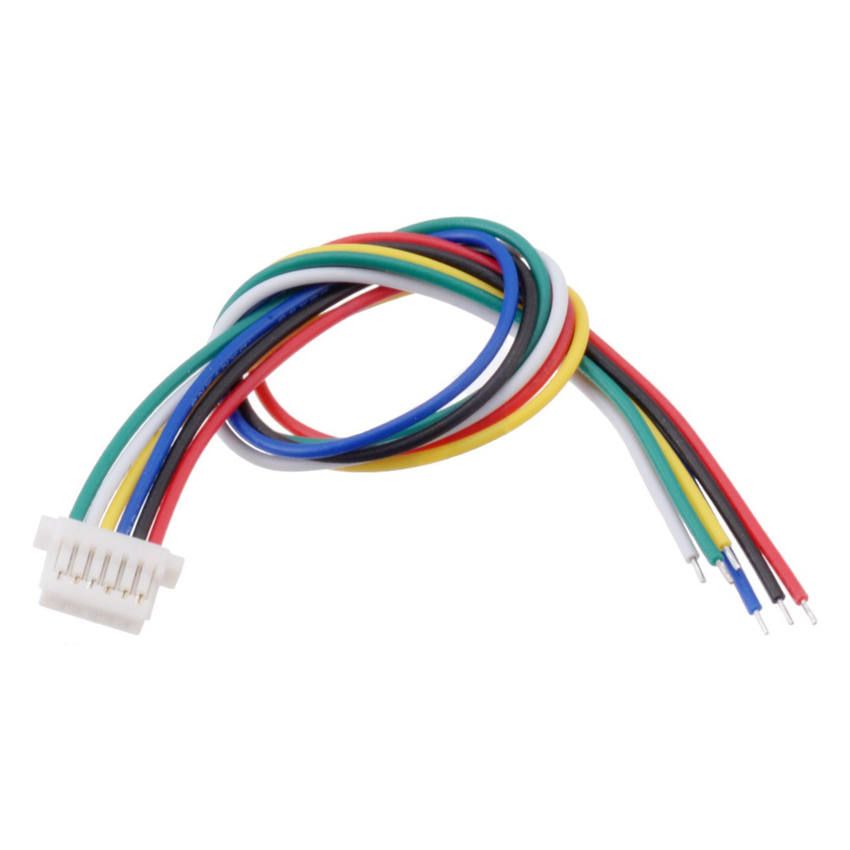 Sekspinners kabel med hvit hunnkontakt og flerfargede løse ledninger