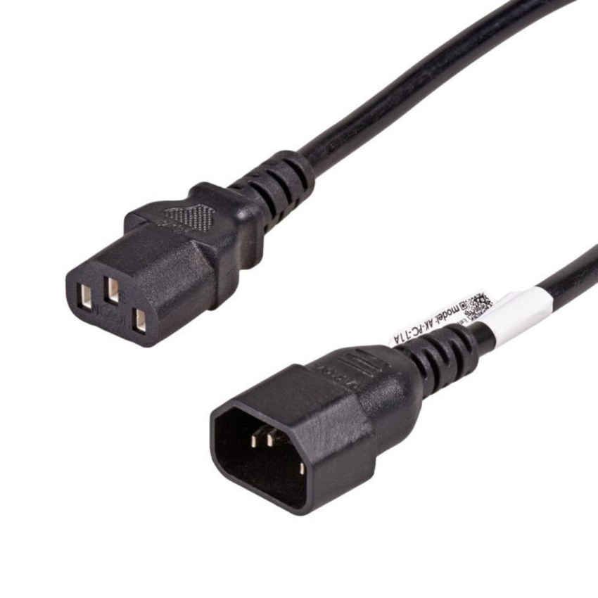 Svart IEC C13/C14-strømkabelforlenger med synlige kontakter