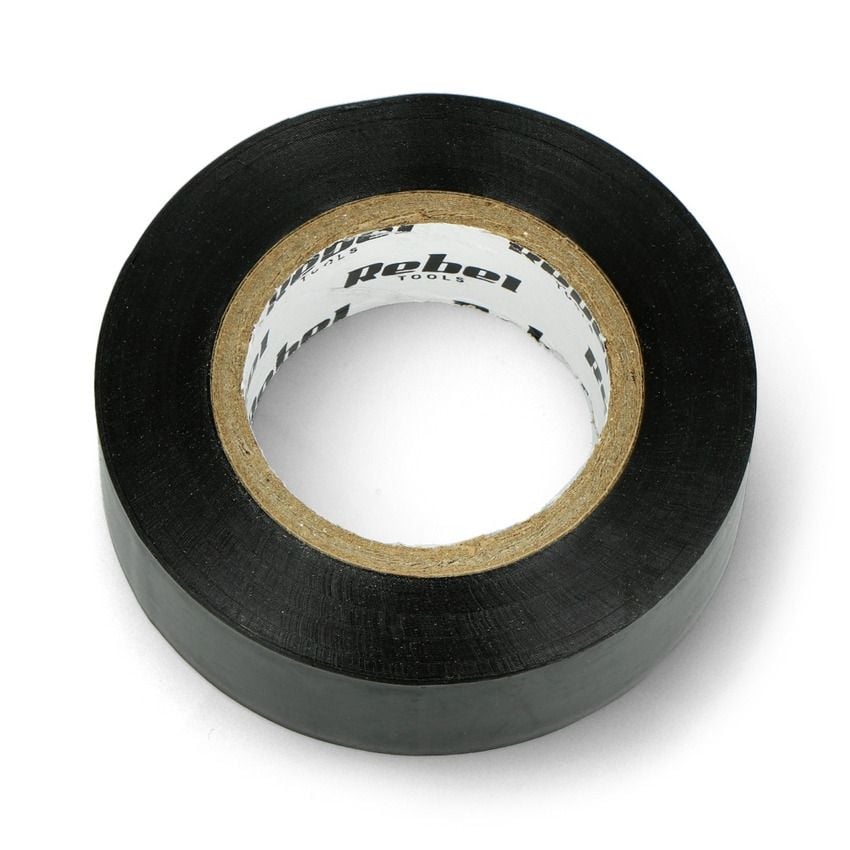 Svart PVC-isolasjonstape på rull med Rebel Tools-merking