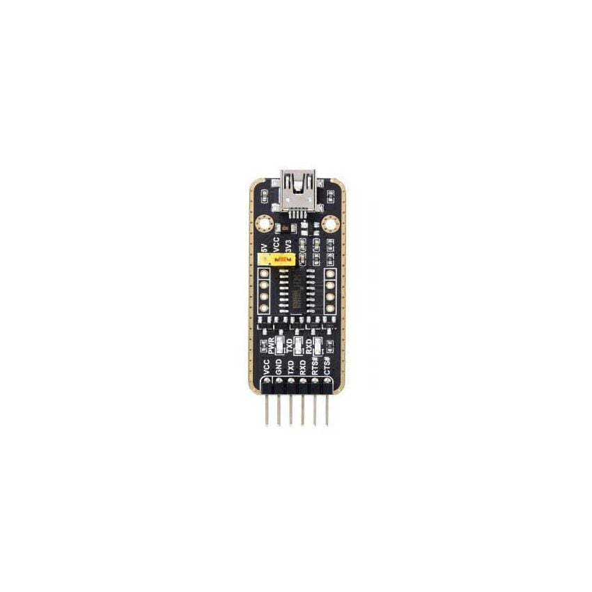USB-UART-omformer med CH343, mini-USB-kontakt og synlige stiftkontakter