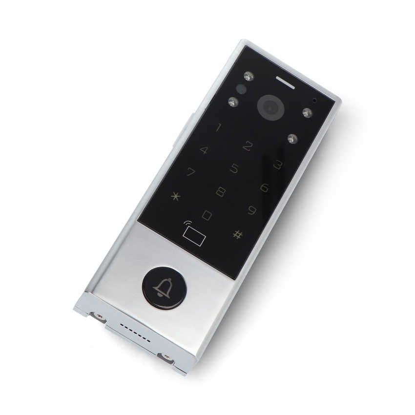 WiFi-videodørtelefon med synlig kamera, numerisk tastatur, RFID-symbol og ringeknapp