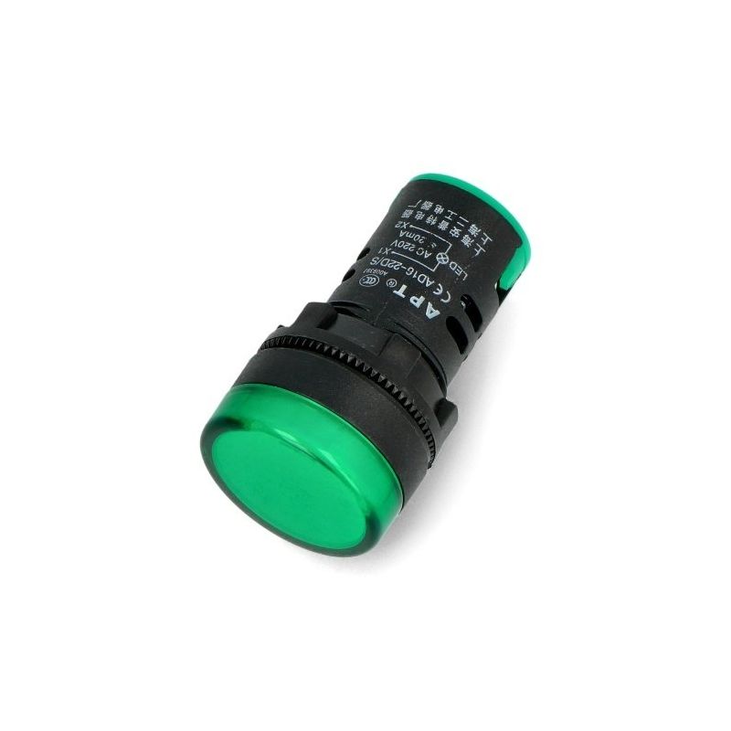 Kontrollampe 230V AC 28mm grønn