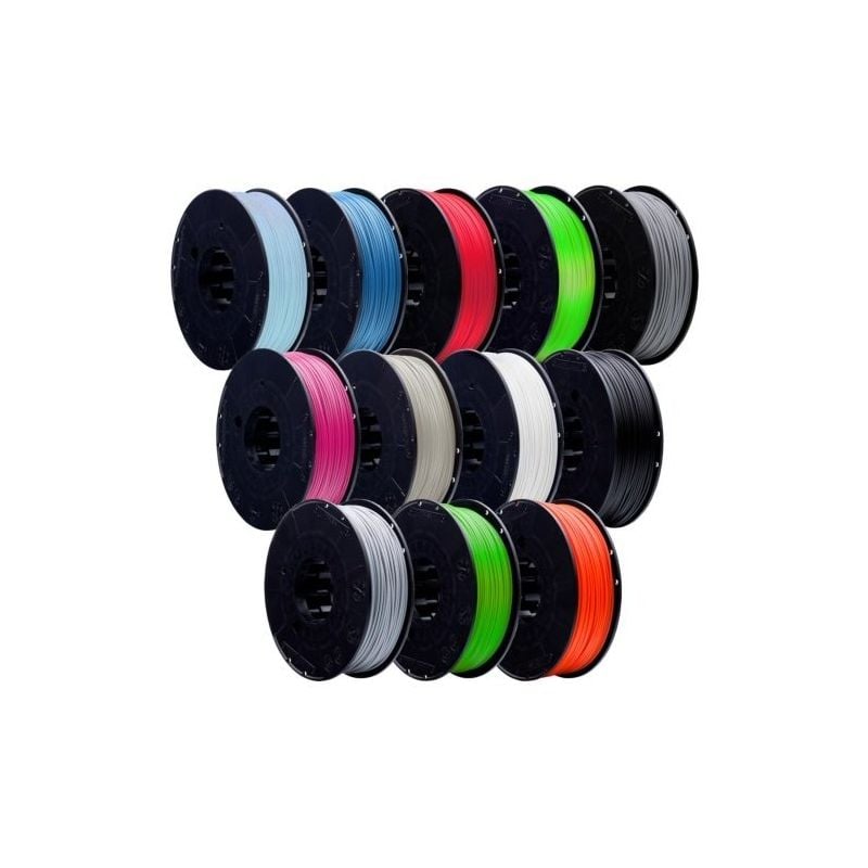 Filamentsett med forskjellige materialer og farger: PETG, PLA, ABS, Flex og ASA – 12 farger, 1.75 mm