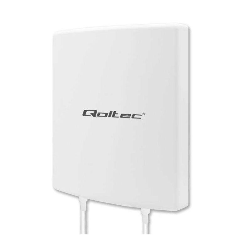 5G/LTE-retningsantenne med hvitt frontpanel og to kabeltilkoblinger