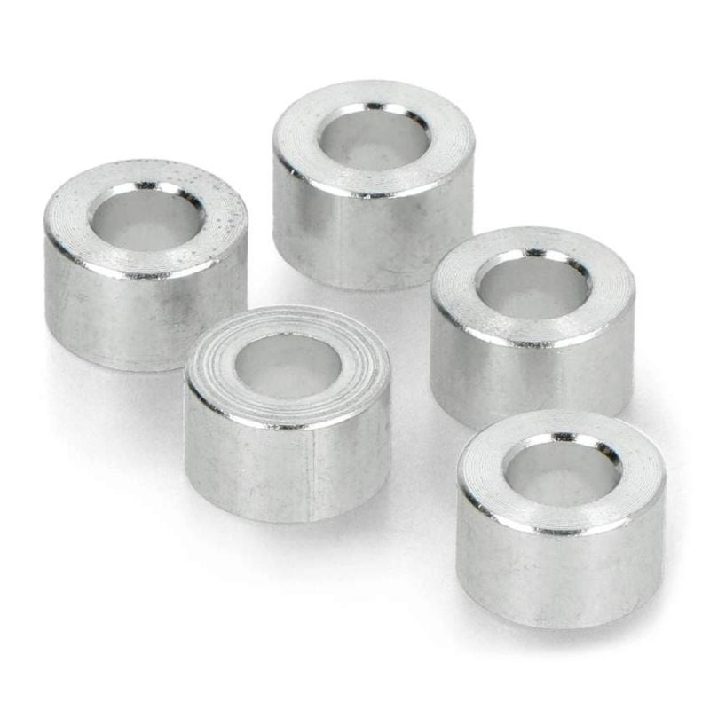 Avstandshylse 6 mm, M5 gjenger, 5-pk spacer i aluminium