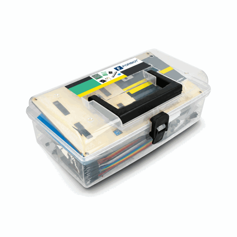 Arduino-komponentsett med koblingsbrett, flerfargede ledninger, sensorer og elektronikk