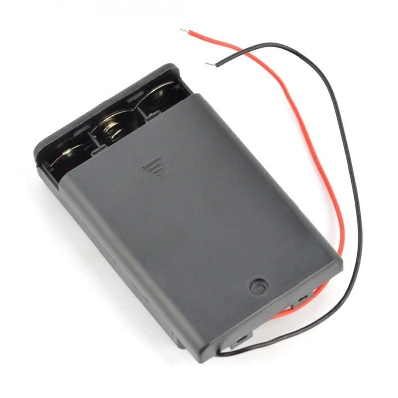 Batteriholder for 3x AA med lokk og bryter