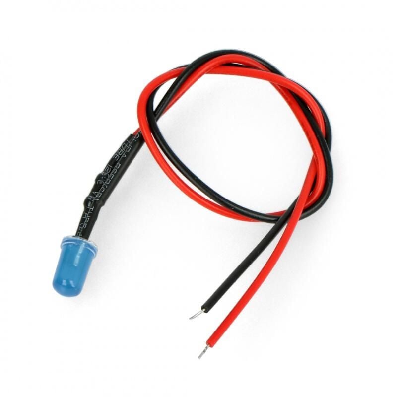 Blå 5mm LED for 12V med motstand og ledning, 5 stk.