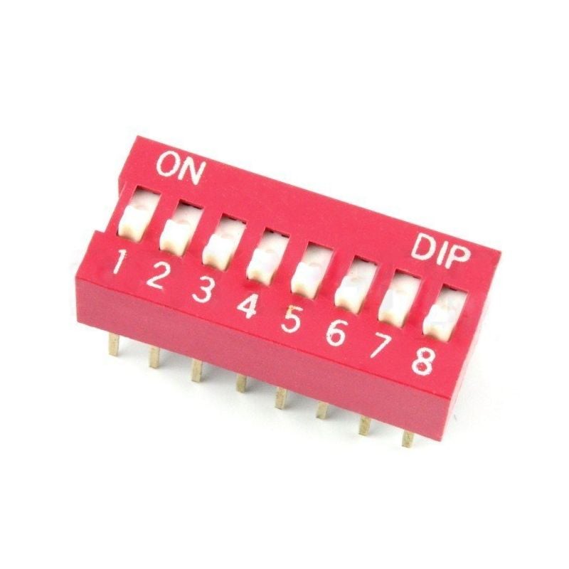 DIP-bryter 8-polet rød - 2,54 mm raster - 5 stk