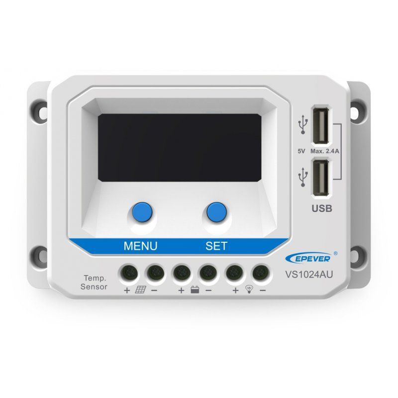 EPEVER PWM-laderegulator 10A 12/24V med LCD og USB