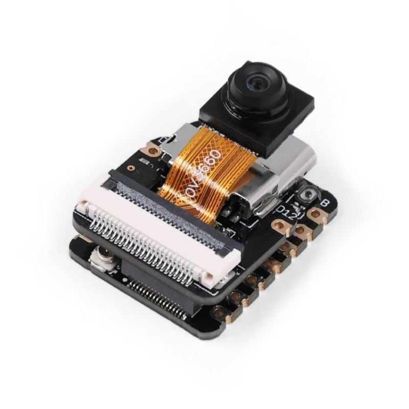 ESP32-S3-utviklingskort med OV3660-kamera sett fra skrå vinkel