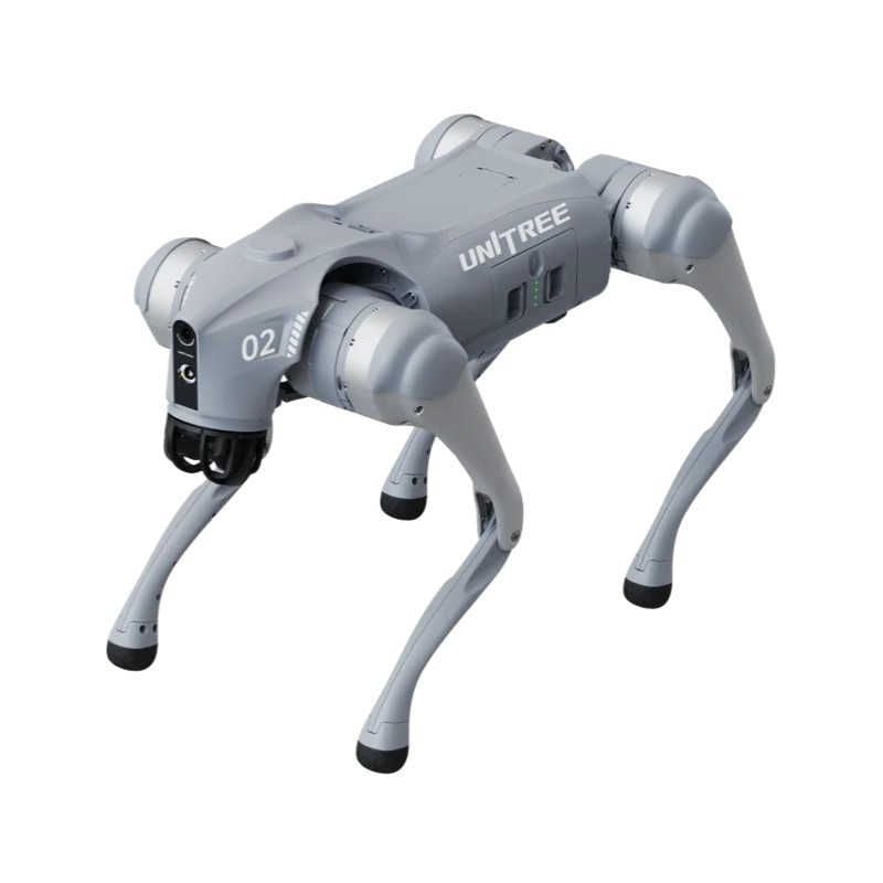 Firbeint robotplattform i skrå vinkel med synlige kameraer og beskyttelsesgitter