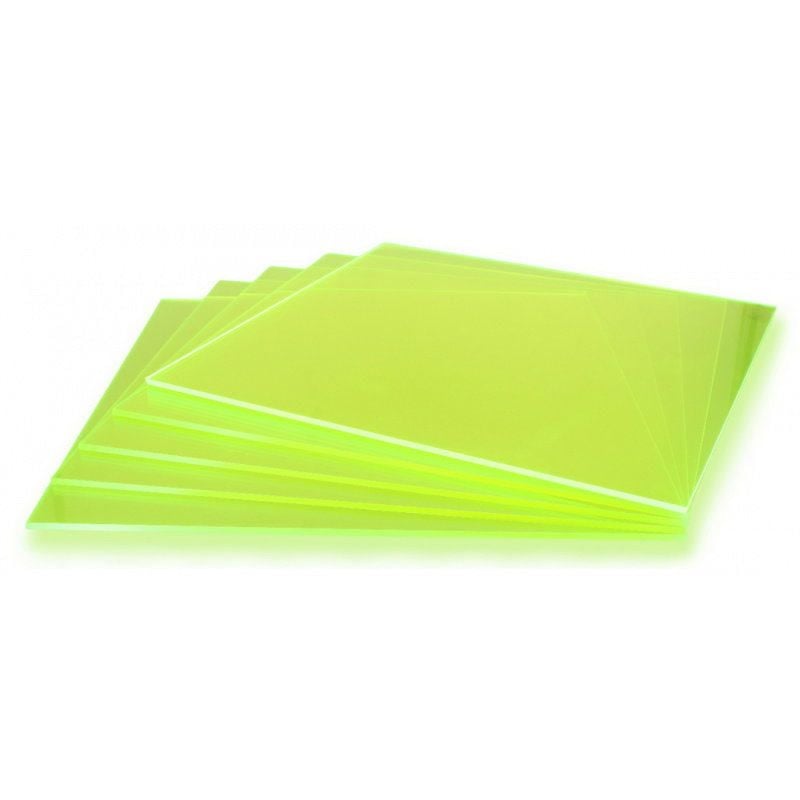 Fluorescerende grønne PMMA-plater 3 mm, 290 x 290 mm, 5 stk.