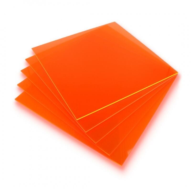 Fluorescerende oransje pleksiglass 3mm, støpt PMMA, 200×200mm, 5 stk
