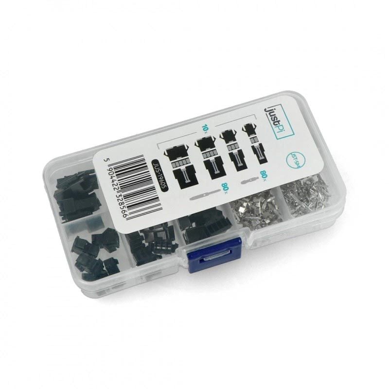 JST-SM kontaktsett 2–5 pin, 200 stk, hann/hunn + pinner
