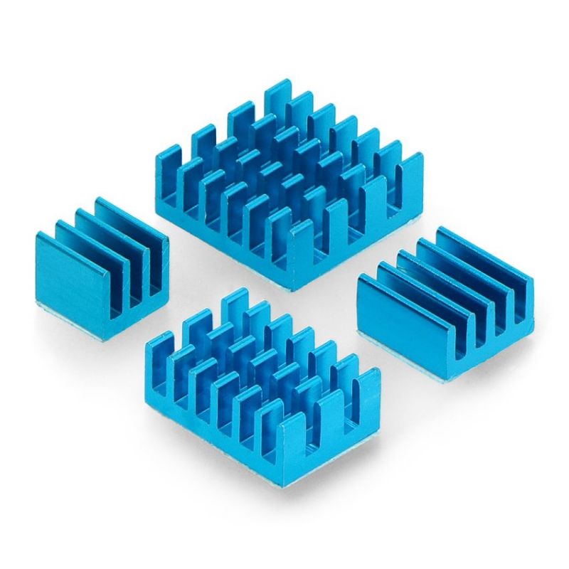 Kjøleribber i forskjellige dimensjoner for Raspberry Pi - dobbeltsidig termisk ledende tape - blå - 4 stk