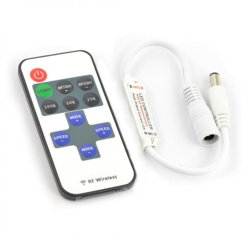 LED-dimmer for ensfarget LED-stripe, 5-24V med fjernkontroll