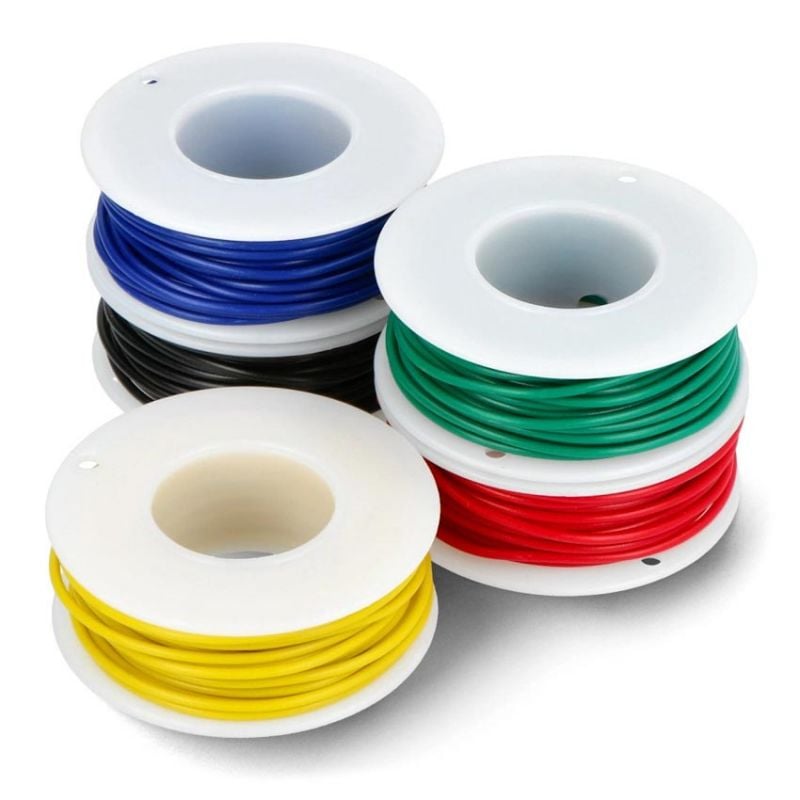 Sett med ledninger 22 AWG, ulike farger, 5 spoler á 7m