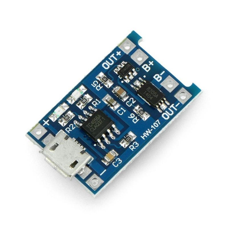 Li-Po batterilader TP4056 1S 3,7V microUSB med beskyttelse