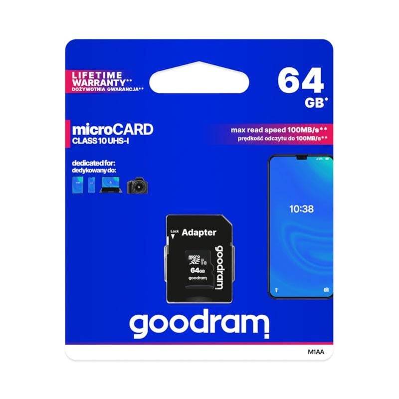 MicroSD-kort minnekort 64GB med adapter, UHS-I klasse 10