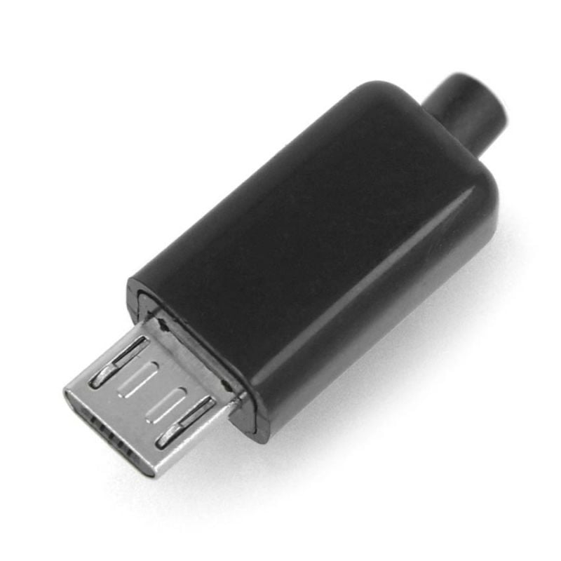 MicroUSB type B-plugg for kabel, 5-pinners, plastdeksel til lodding