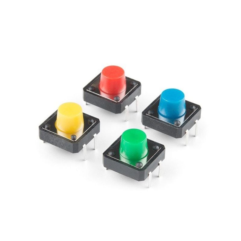 Tact Switch 12x12mm fargede knapper, 4 stk sett fra SparkFun