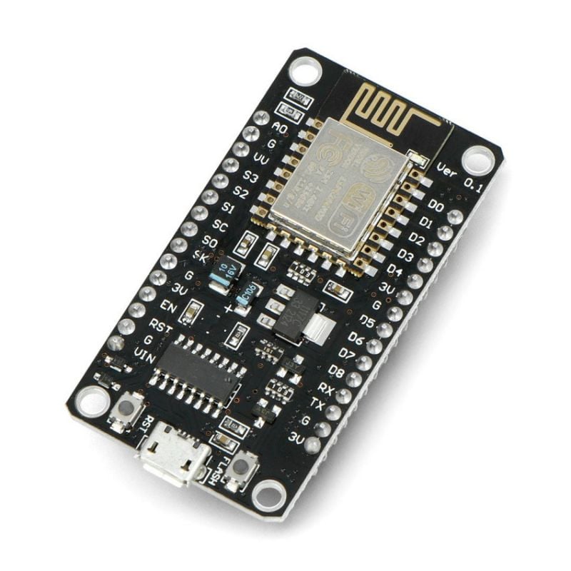 NodeMCU ESP8266 WiFi-modul med USB-mikrokontakt og synlig antennespor