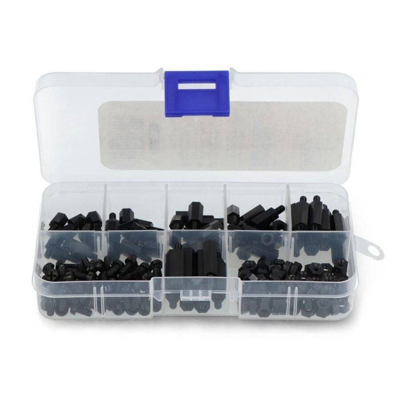Sett med nylonsskruer og distanser M3, 180 deler med organizer