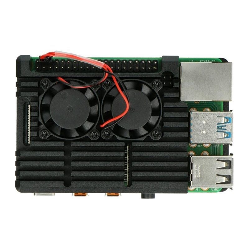 Aluminium kabinett for Raspberry Pi 4B med doble vifter, sort