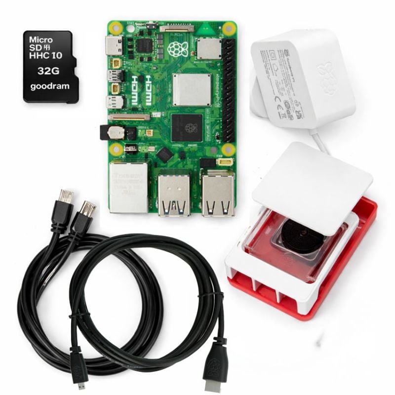 Raspberry Pi 5 4GB startsett med kabinett, strømforsyning og 32GB SD