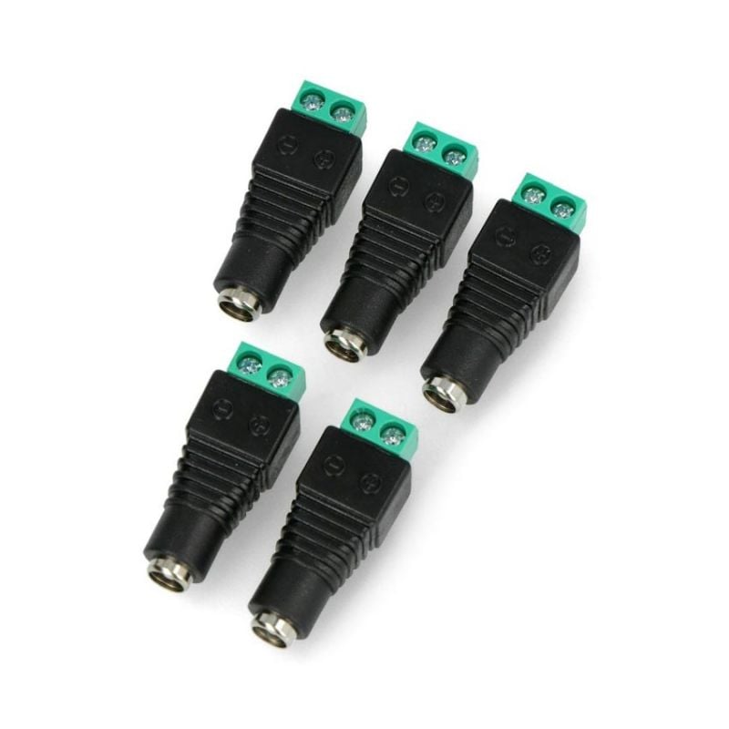 Kontakt DC 5,5 x 2,5 mm med terminaltilkobling - 5 stk.