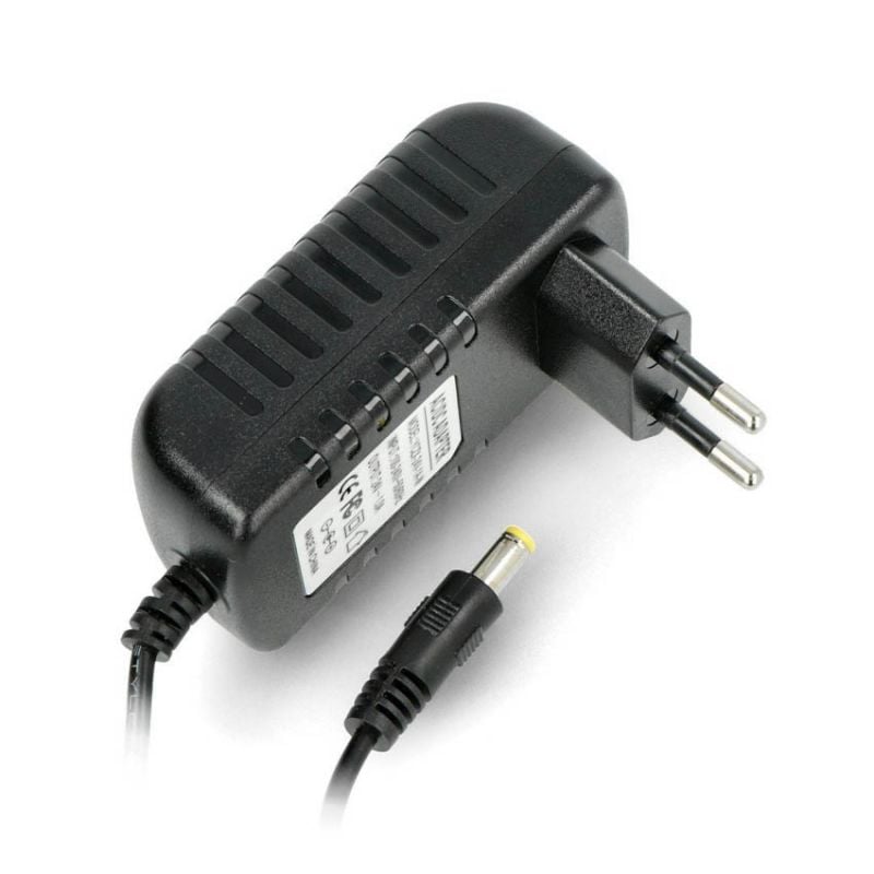 Stabilisert strømforsyning 24V/1A - DC 5,5/2,5mm kontakt, svart