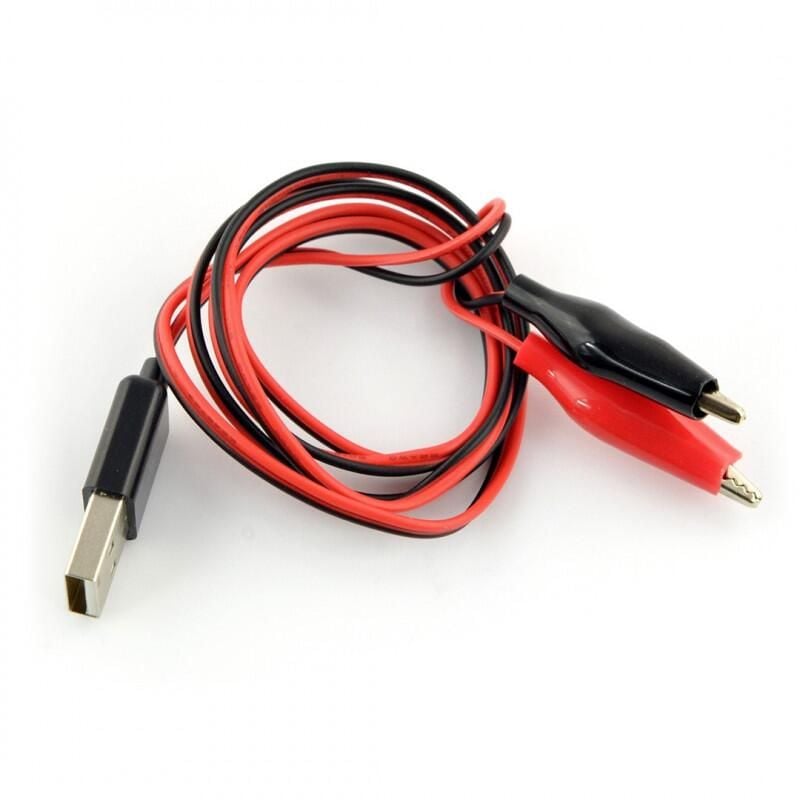 USB A-kabel med krokodilleklemmer, strømforsyning, 80 cm