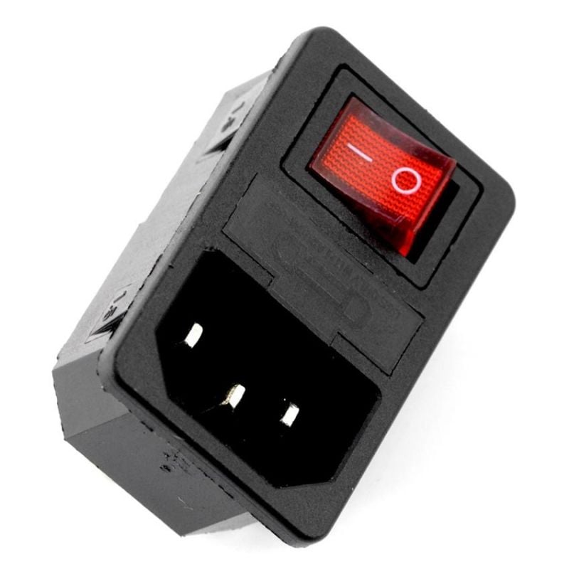 AC IEC-kontakt hann med klikk-lås og bryter, 250V 10A