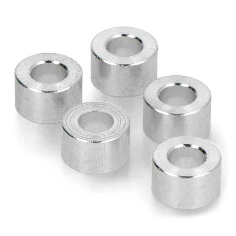 Avstandshylse 6 mm, M5 gjenger, 5-pk spacer i aluminium