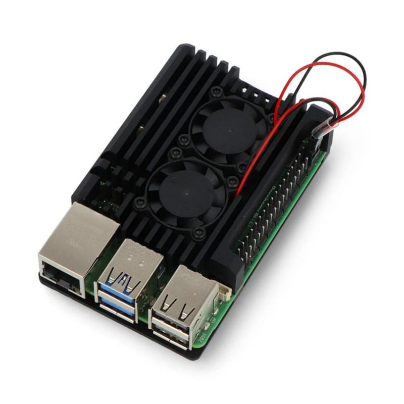Aluminiumskabinett for Raspberry Pi 5, svart, med to vifter